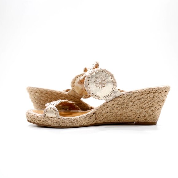 Jack Rogers Shelby Gold Leather 2.5" Wedge Heel Espadrille Sandals - 6 - Picture 5 of 7